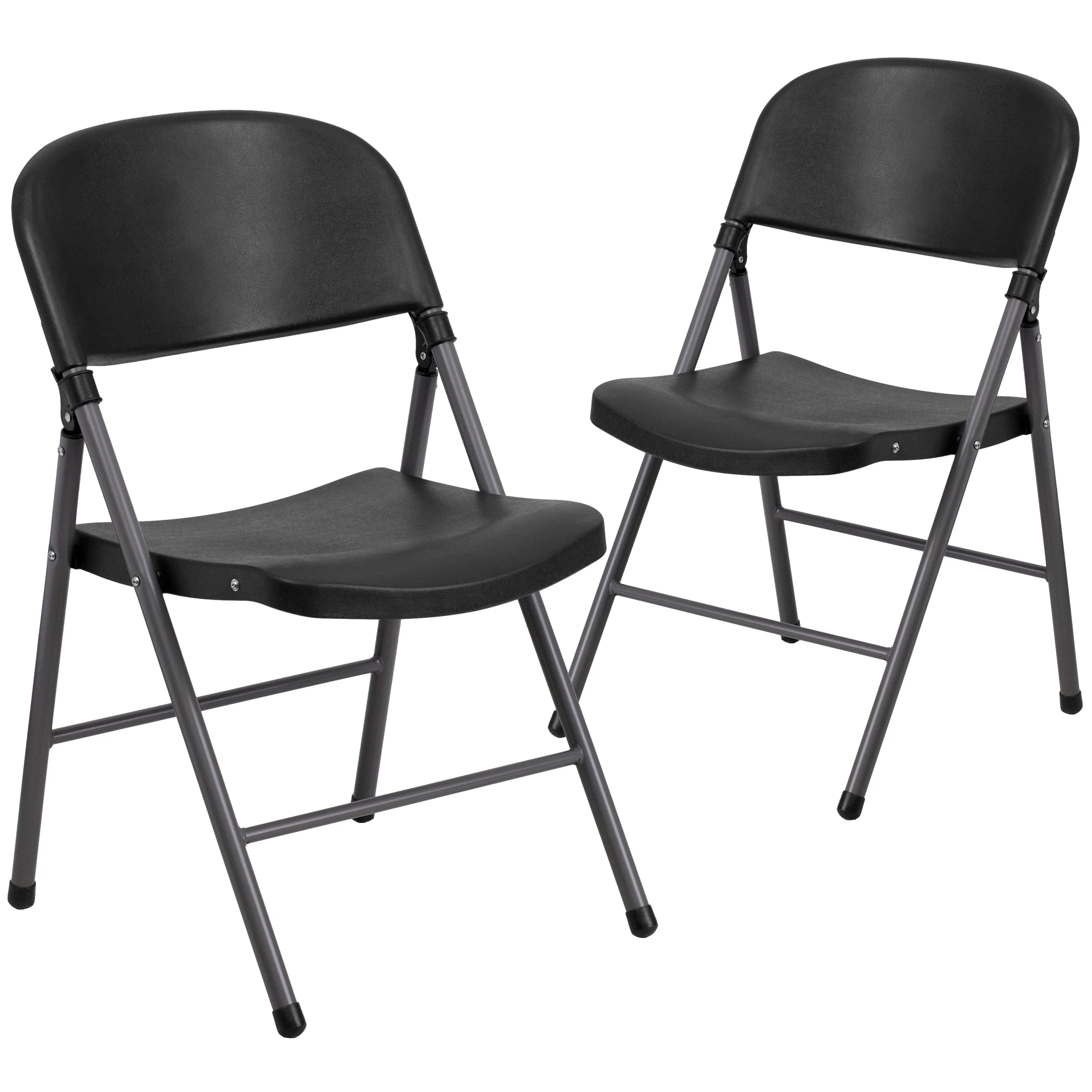 2 Pack HERCULES Series 330 lb. Capacity Black Plastic Folding Chair with Charcoal Frame