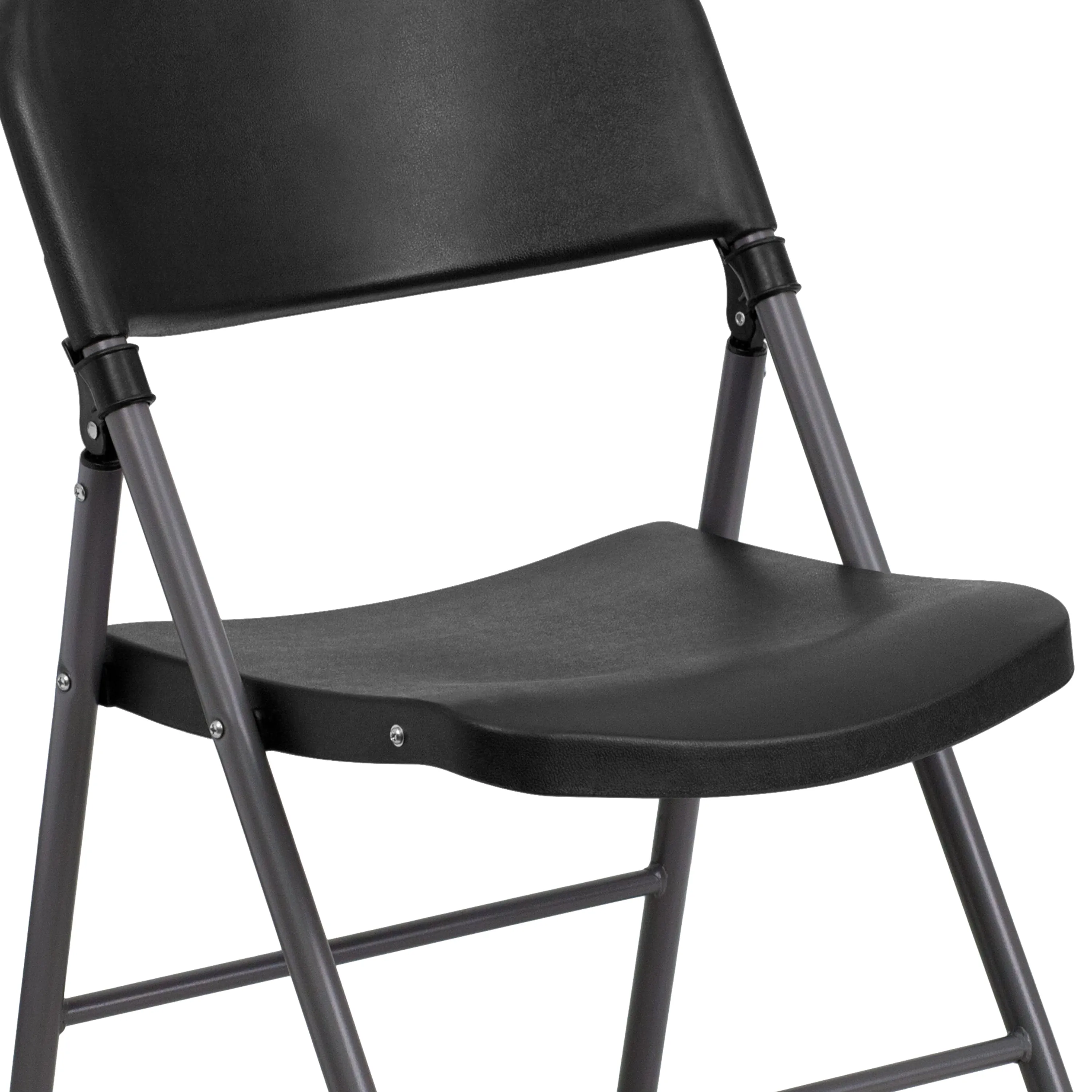 2 Pack HERCULES Series 330 lb. Capacity Black Plastic Folding Chair with Charcoal Frame
