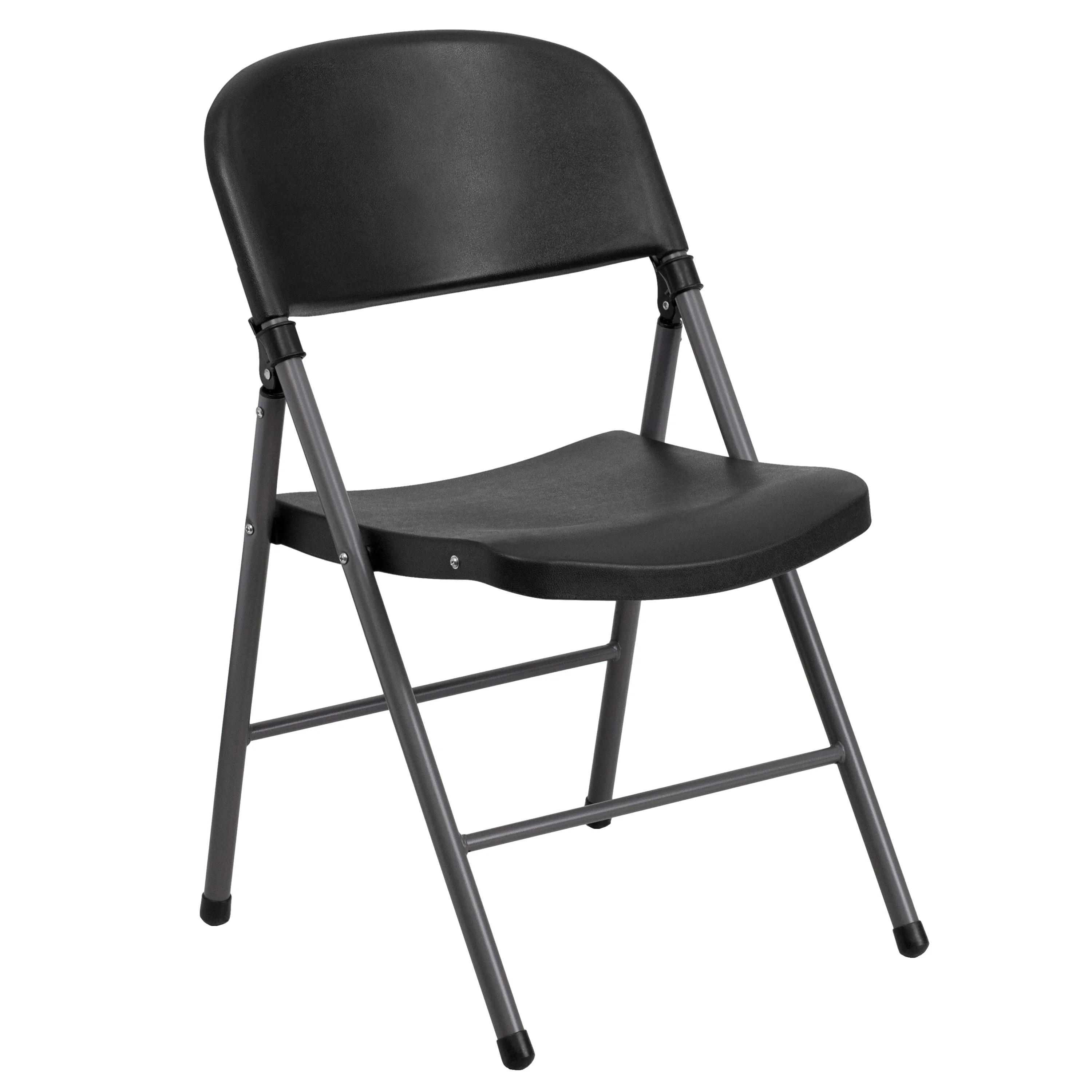 2 Pack HERCULES Series 330 lb. Capacity Black Plastic Folding Chair with Charcoal Frame