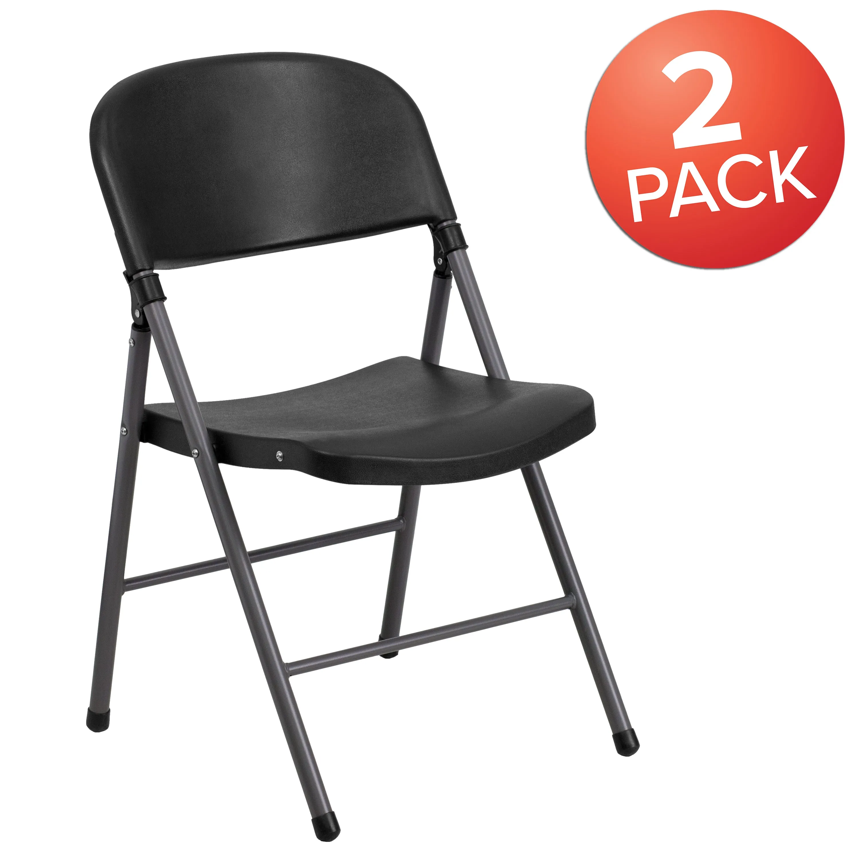 2 Pack HERCULES Series 330 lb. Capacity Black Plastic Folding Chair with Charcoal Frame
