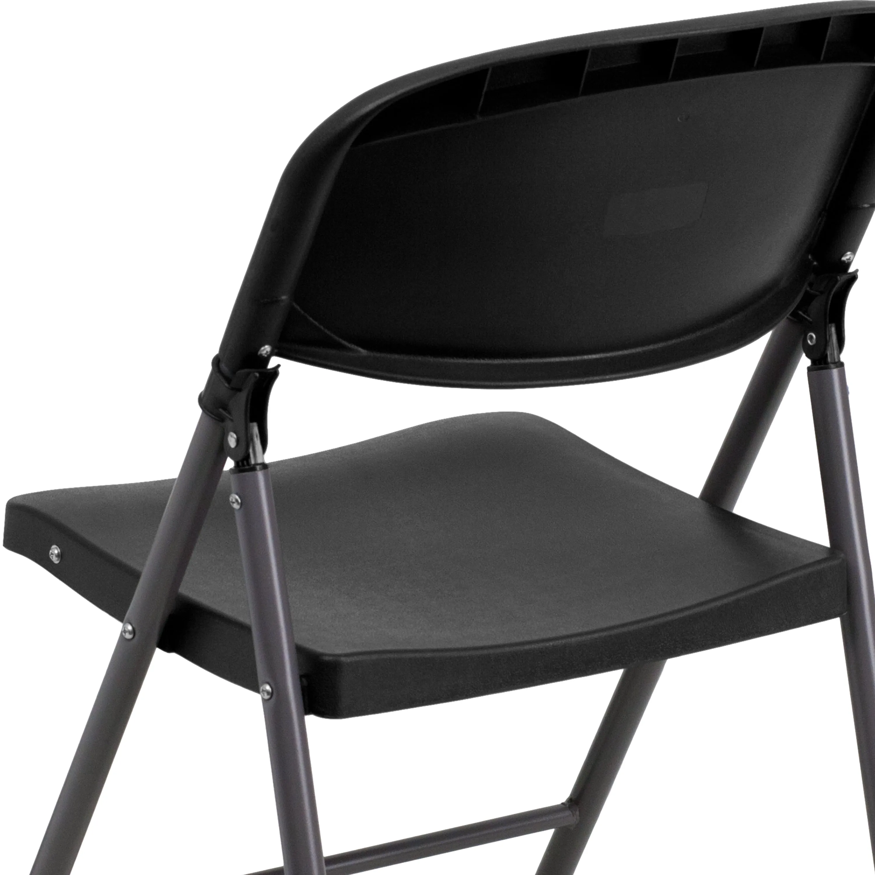 2 Pack HERCULES Series 330 lb. Capacity Black Plastic Folding Chair with Charcoal Frame