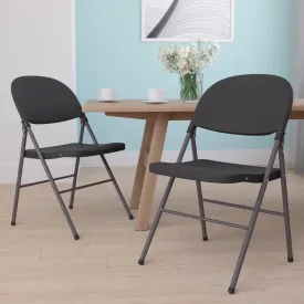 2 Pack HERCULES Series 330 lb. Capacity Black Plastic Folding Chair with Charcoal Frame