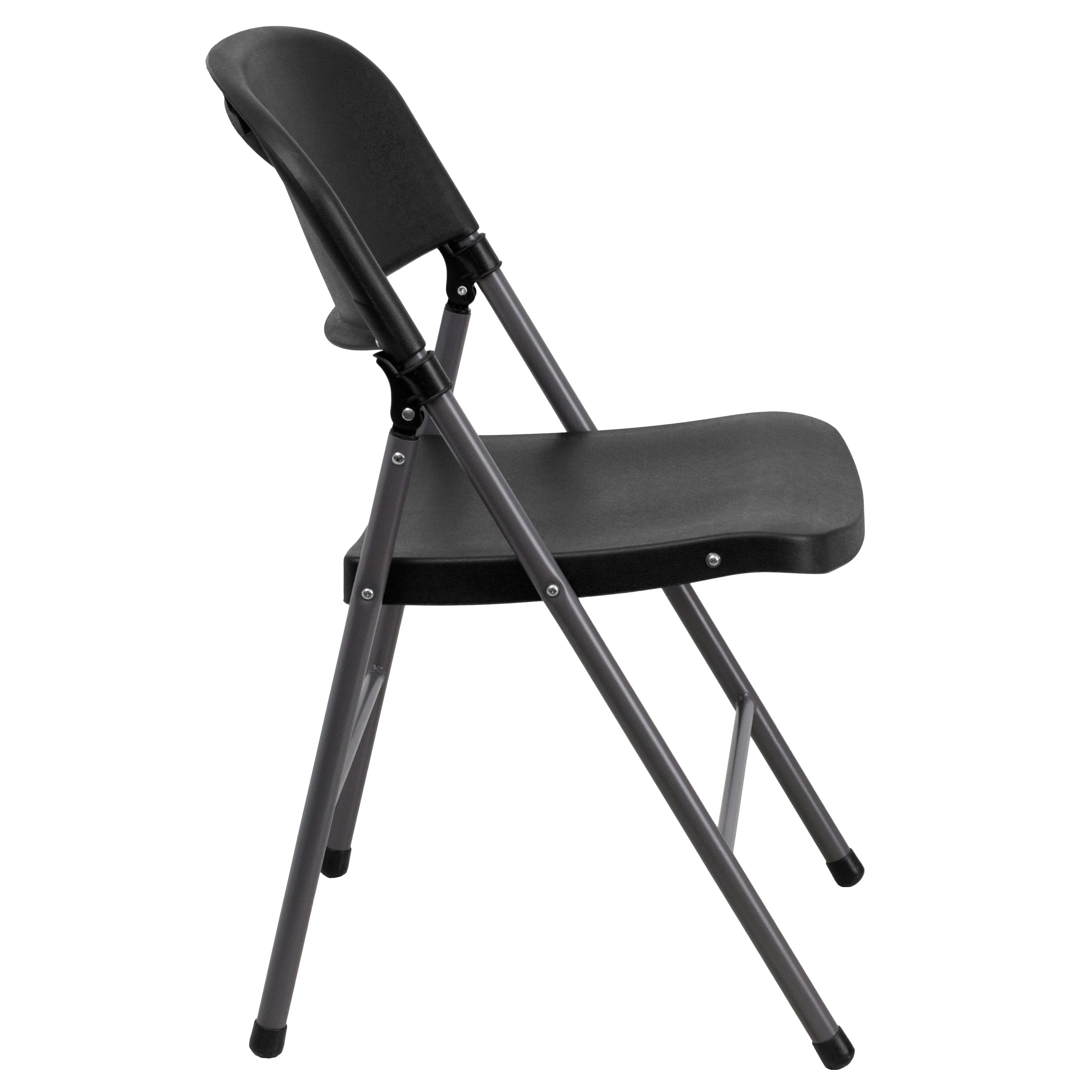 2 Pack HERCULES Series 330 lb. Capacity Black Plastic Folding Chair with Charcoal Frame