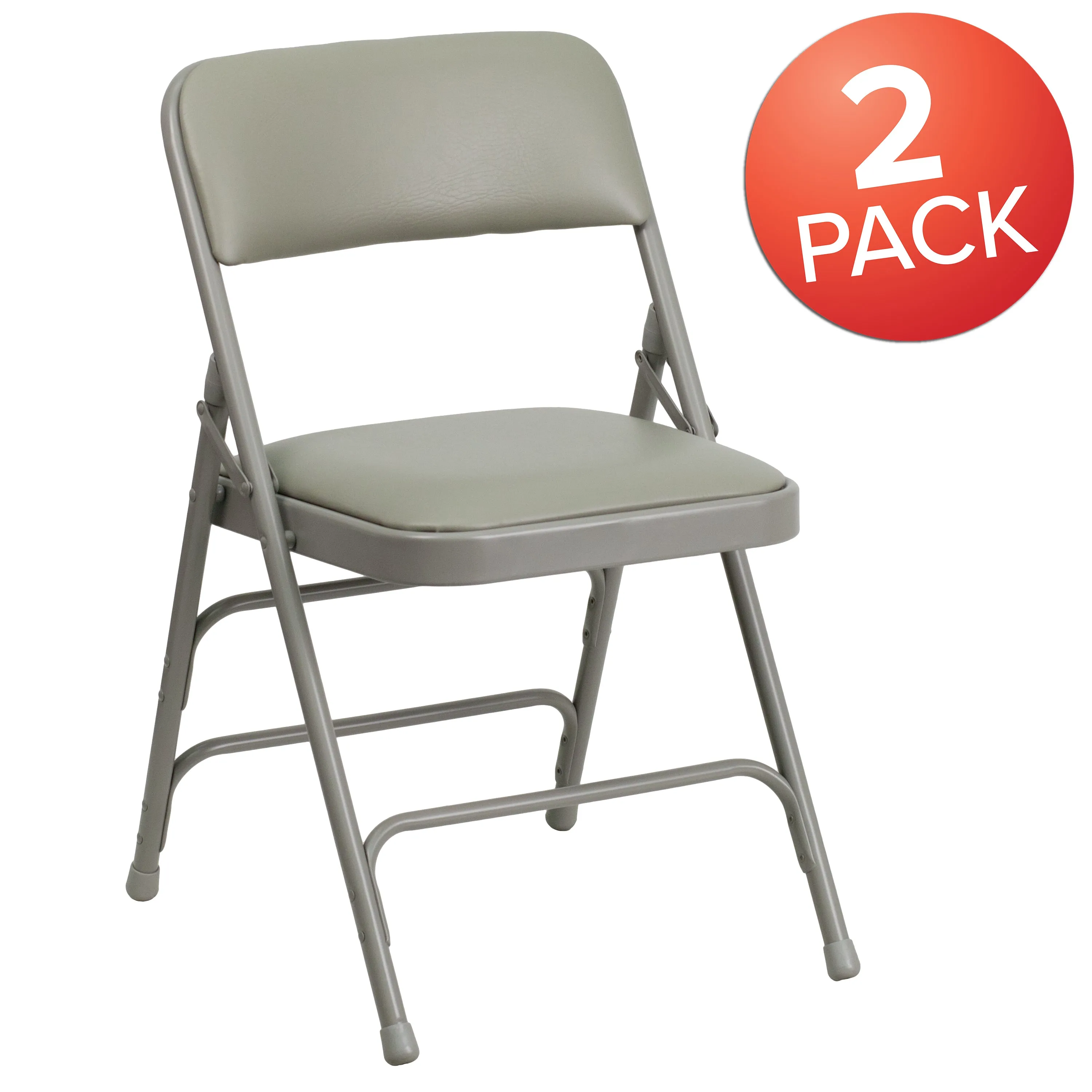 2 Pack HERCULES Series Curved Triple Braced & Double Hinged Gray Vinyl Metal Folding Chair