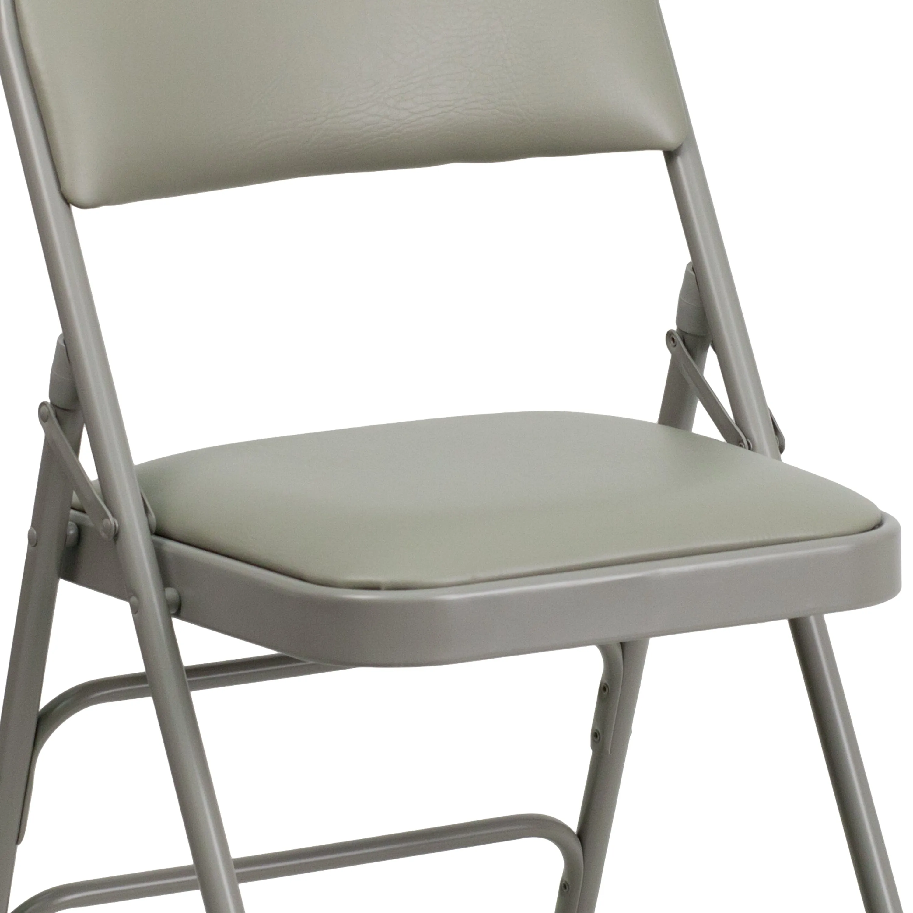 2 Pack HERCULES Series Curved Triple Braced & Double Hinged Gray Vinyl Metal Folding Chair