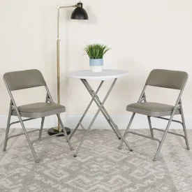 2 Pack HERCULES Series Curved Triple Braced & Double Hinged Gray Vinyl Metal Folding Chair