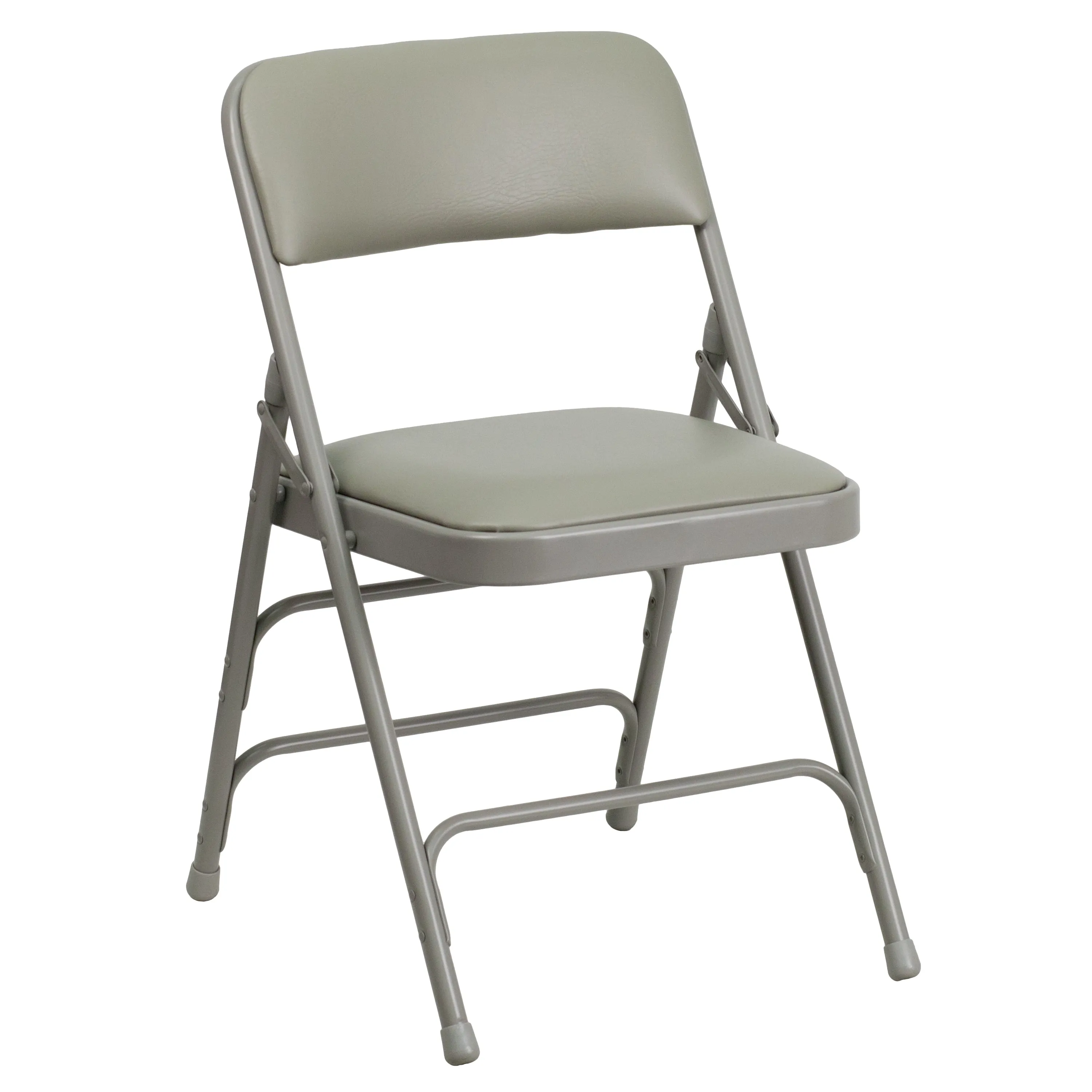2 Pack HERCULES Series Curved Triple Braced & Double Hinged Gray Vinyl Metal Folding Chair