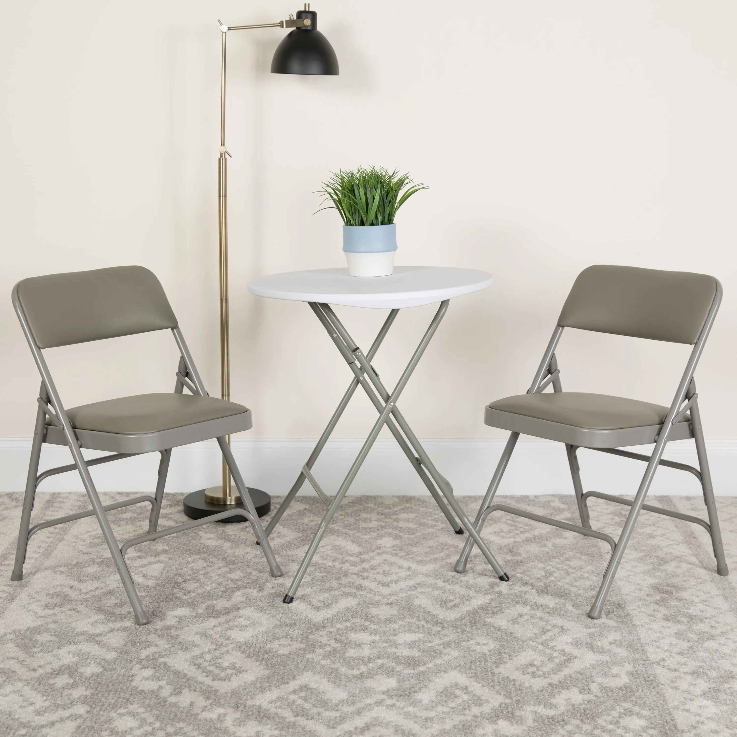 2 Pack HERCULES Series Curved Triple Braced & Double Hinged Gray Vinyl Metal Folding Chair