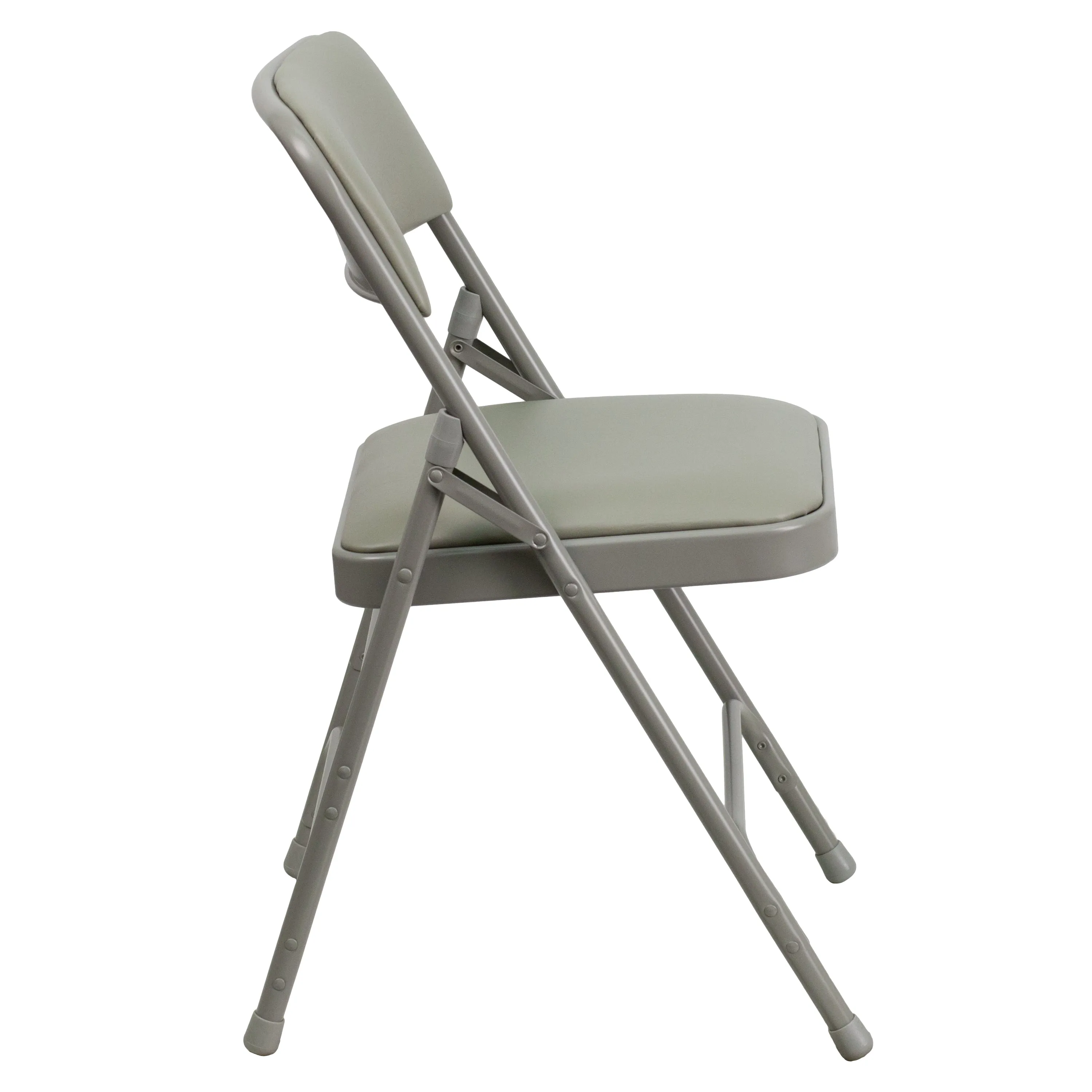 2 Pack HERCULES Series Curved Triple Braced & Double Hinged Gray Vinyl Metal Folding Chair
