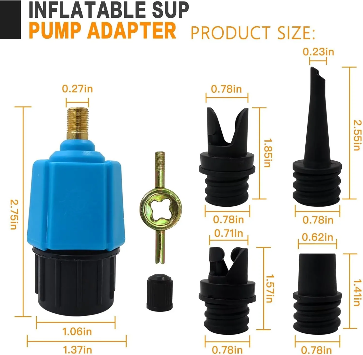 2024 NEW Inflatable SUP Pump Adaptor Air Pump Converter, Multifunction Sup Valve Adapter with 4 Air Valve Nozzles for Inflatable Boat, Stand Up Paddle Board, Inflatable Bed, Surf Paddle Board - Blue