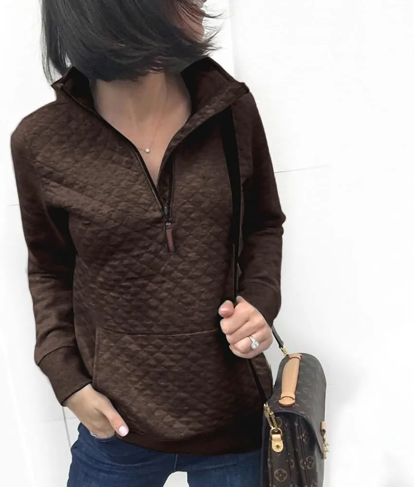 Barlver Womens Fashion Quarter Zip Stand Collar Sweatshirts Long Sleeve Plain Casual Ladies Pullovers Shirts Tops