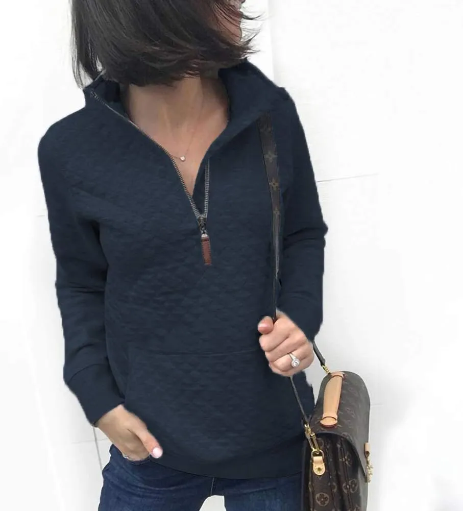 Barlver Womens Fashion Quarter Zip Stand Collar Sweatshirts Long Sleeve Plain Casual Ladies Pullovers Shirts Tops