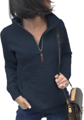 Barlver Womens Fashion Quarter Zip Stand Collar Sweatshirts Long Sleeve Plain Casual Ladies Pullovers Shirts Tops