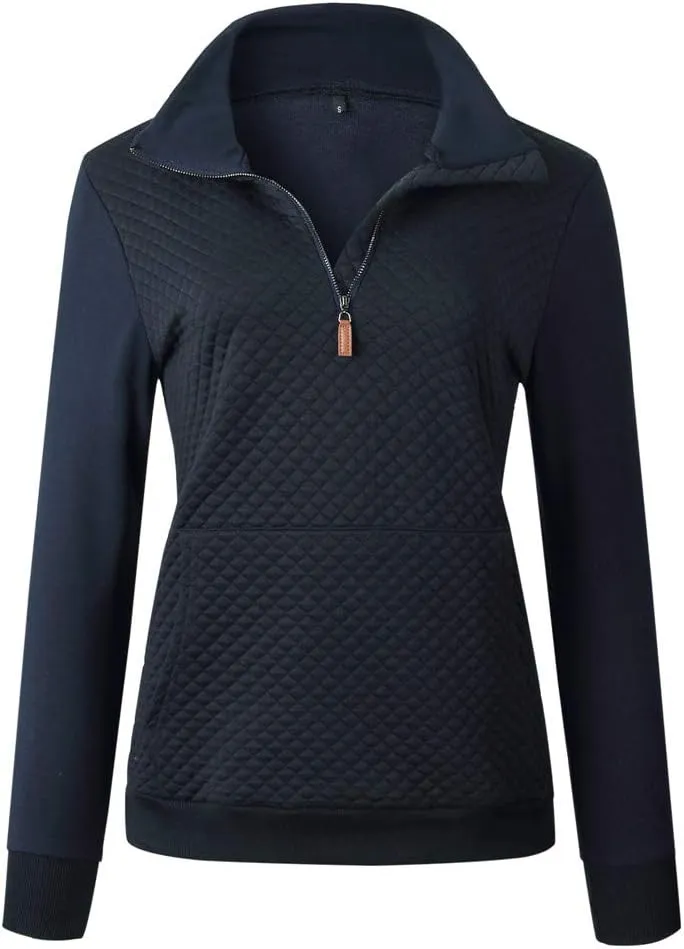 Barlver Womens Fashion Quarter Zip Stand Collar Sweatshirts Long Sleeve Plain Casual Ladies Pullovers Shirts Tops