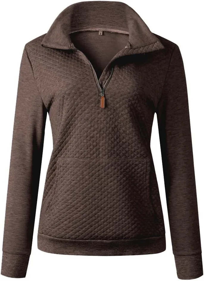 Barlver Womens Fashion Quarter Zip Stand Collar Sweatshirts Long Sleeve Plain Casual Ladies Pullovers Shirts Tops