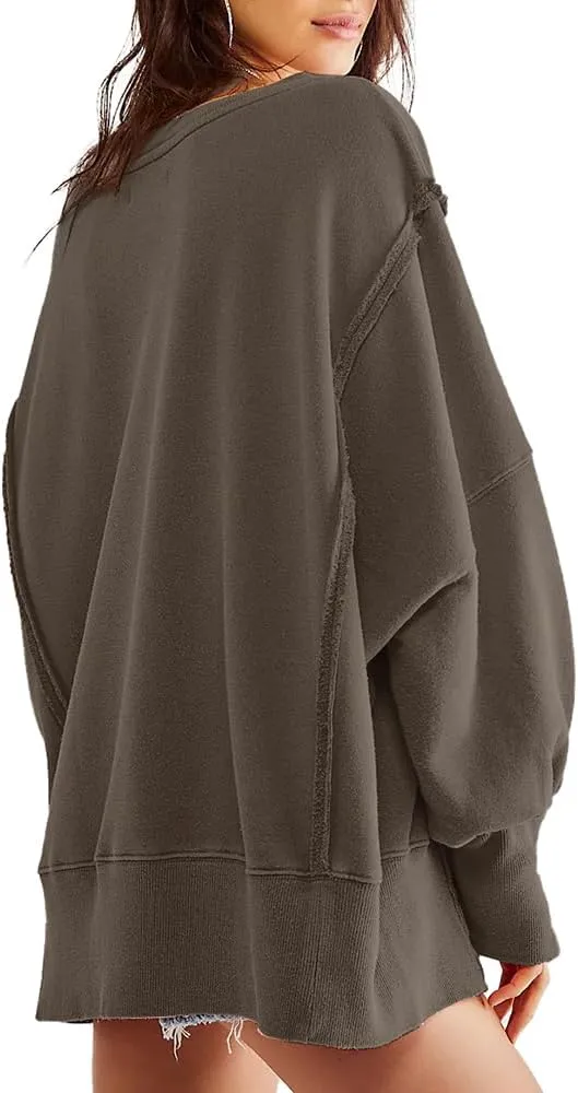 Beaully Women's Oversized Sweatshirts Crew Neck Long Sleeve Side Slit Pullovers Sweatshirt Casual Fall Clothes Sweater