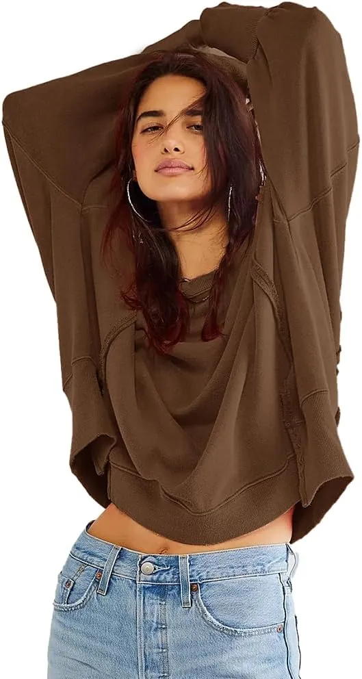 Beaully Women's Oversized Sweatshirts Crew Neck Long Sleeve Side Slit Pullovers Sweatshirt Casual Fall Clothes Sweater