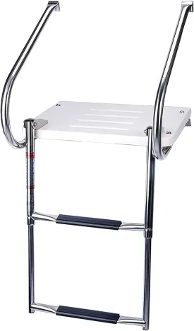 Boat Folding Ladder Folding Removable Boat Ladder with Swim Platform, 2 Step 316 Stainless Steel Telescopic Marine Drop Boat Ladder with Non-Slip Steps
