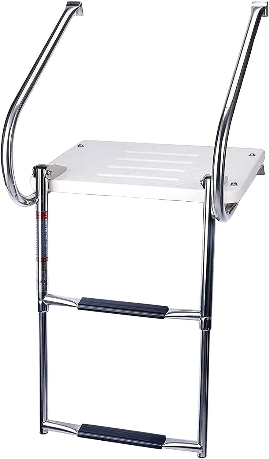 Boat Folding Ladder Folding Removable Boat Ladder with Swim Platform, 2 Step 316 Stainless Steel Telescopic Marine Drop Boat Ladder with Non-Slip Steps
