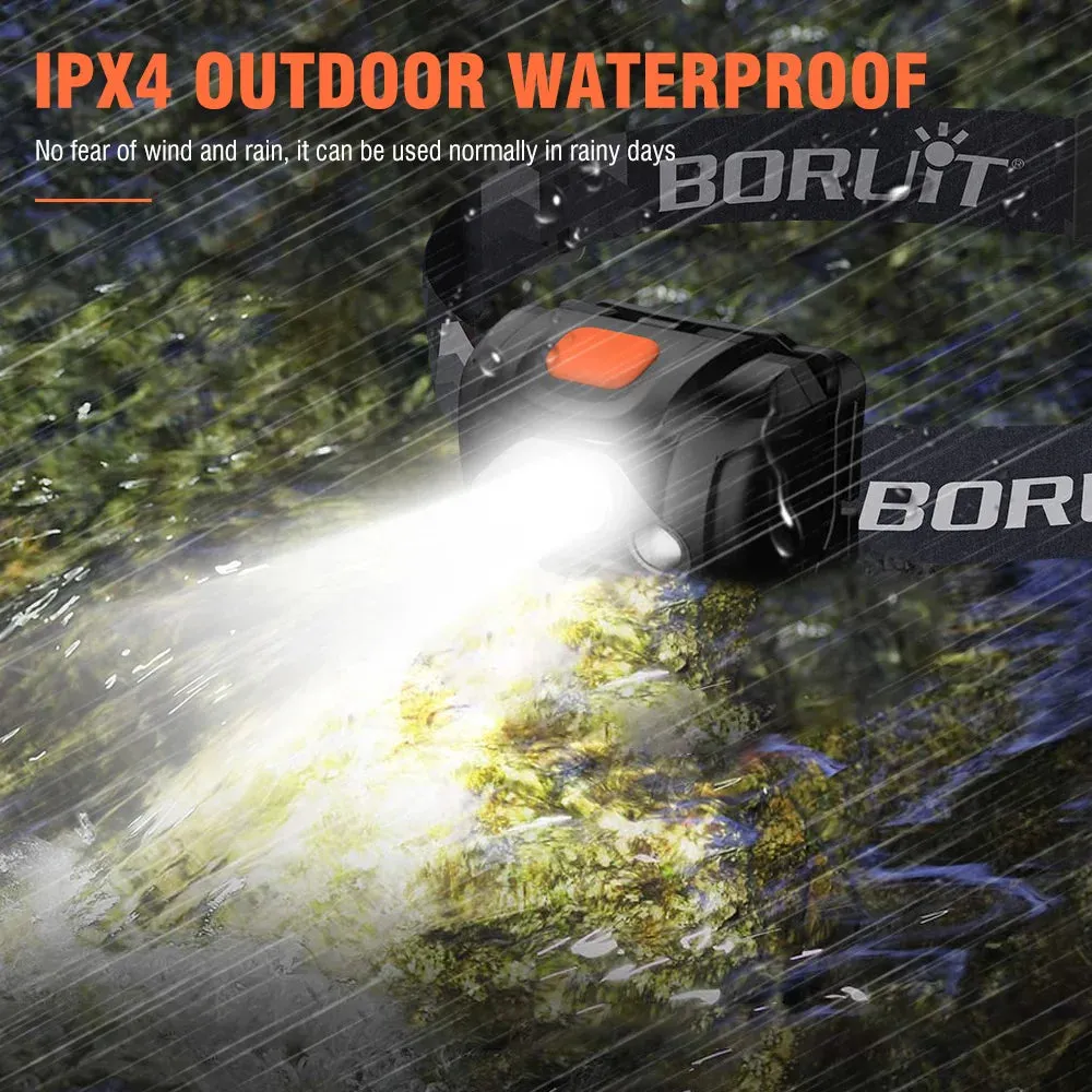 BORUiT XPE 2835 LED Mini Headlamp 4-Mode ABS Headlight IPX4 Waterproof Head Torch by AAA Battery Fshing Hunting Lantern