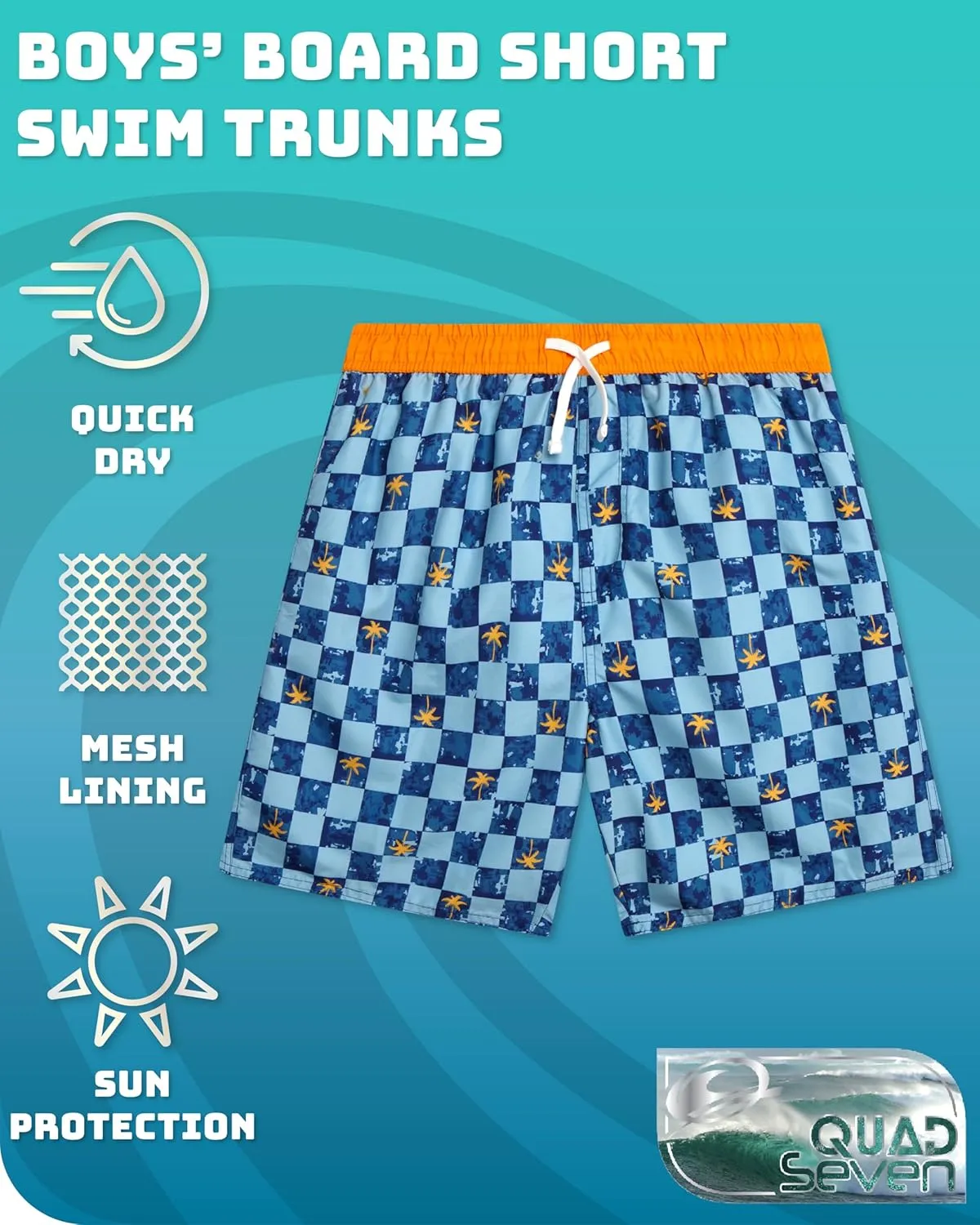 Boys Swim Trunks - Quick Dry Sun Protection Board Shorts with Breathable Mesh Lining and Drawstring Waist (Sizes: 8-18)