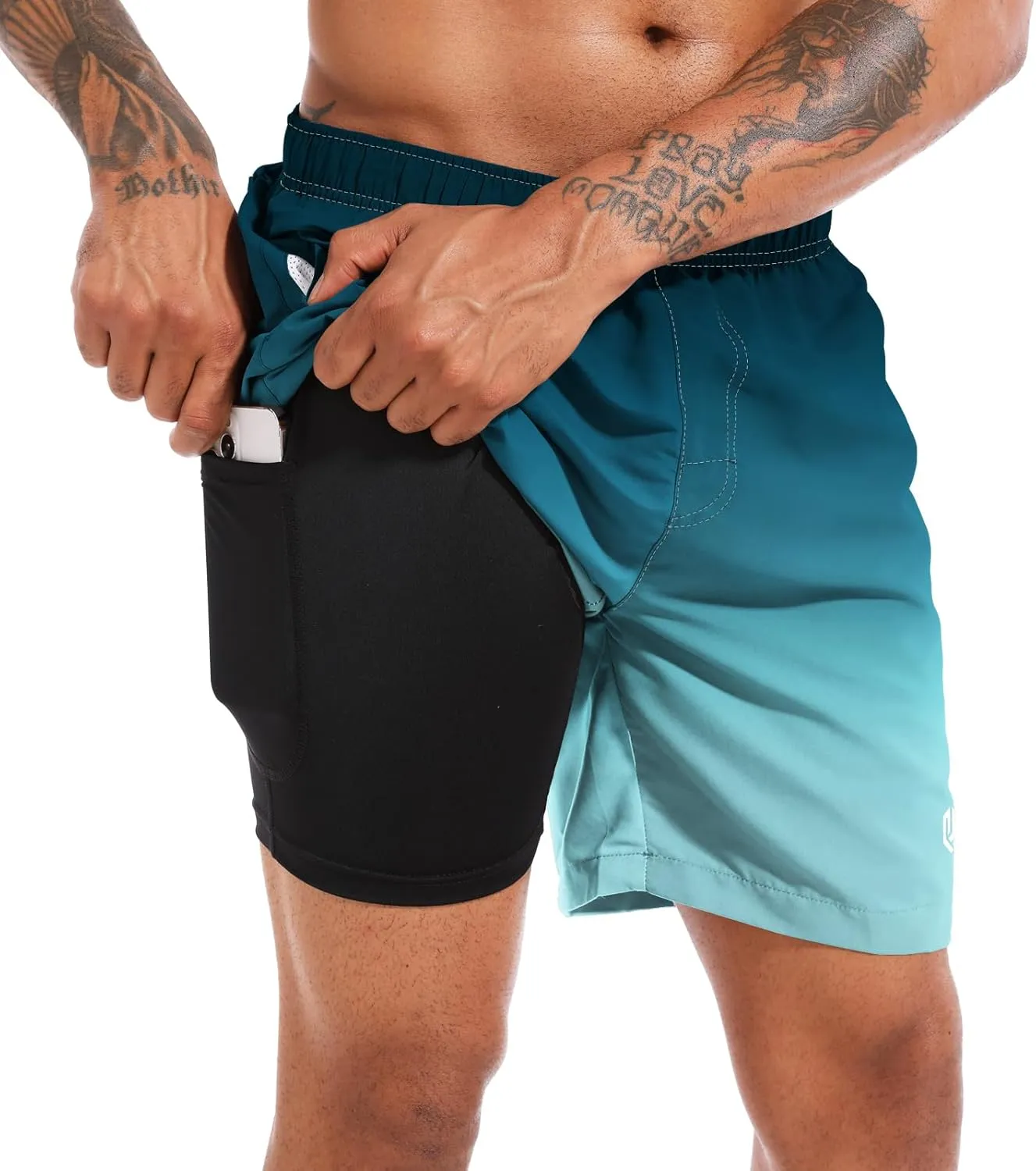 CHEXPEL Men's Swim Trunks Quick Dry Beach Shorts with Pockets and Compression Liner 7 Inch Inseam Bathing Suits