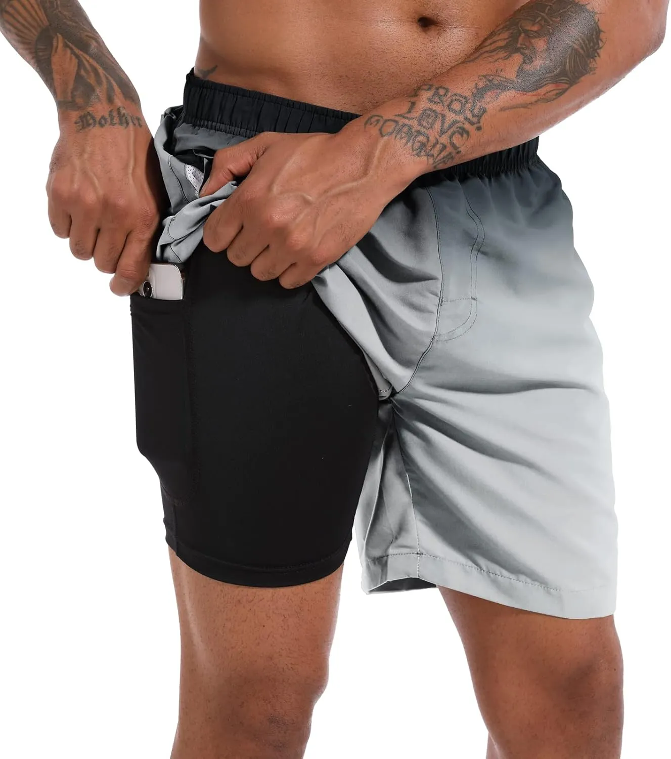 CHEXPEL Men's Swim Trunks Quick Dry Beach Shorts with Pockets and Compression Liner 7 Inch Inseam Bathing Suits