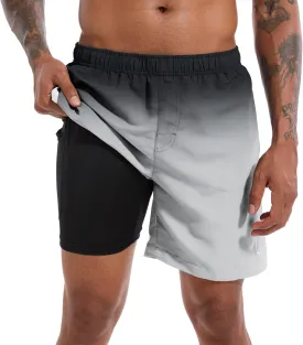 CHEXPEL Men's Swim Trunks Quick Dry Beach Shorts with Pockets and Compression Liner 7 Inch Inseam Bathing Suits