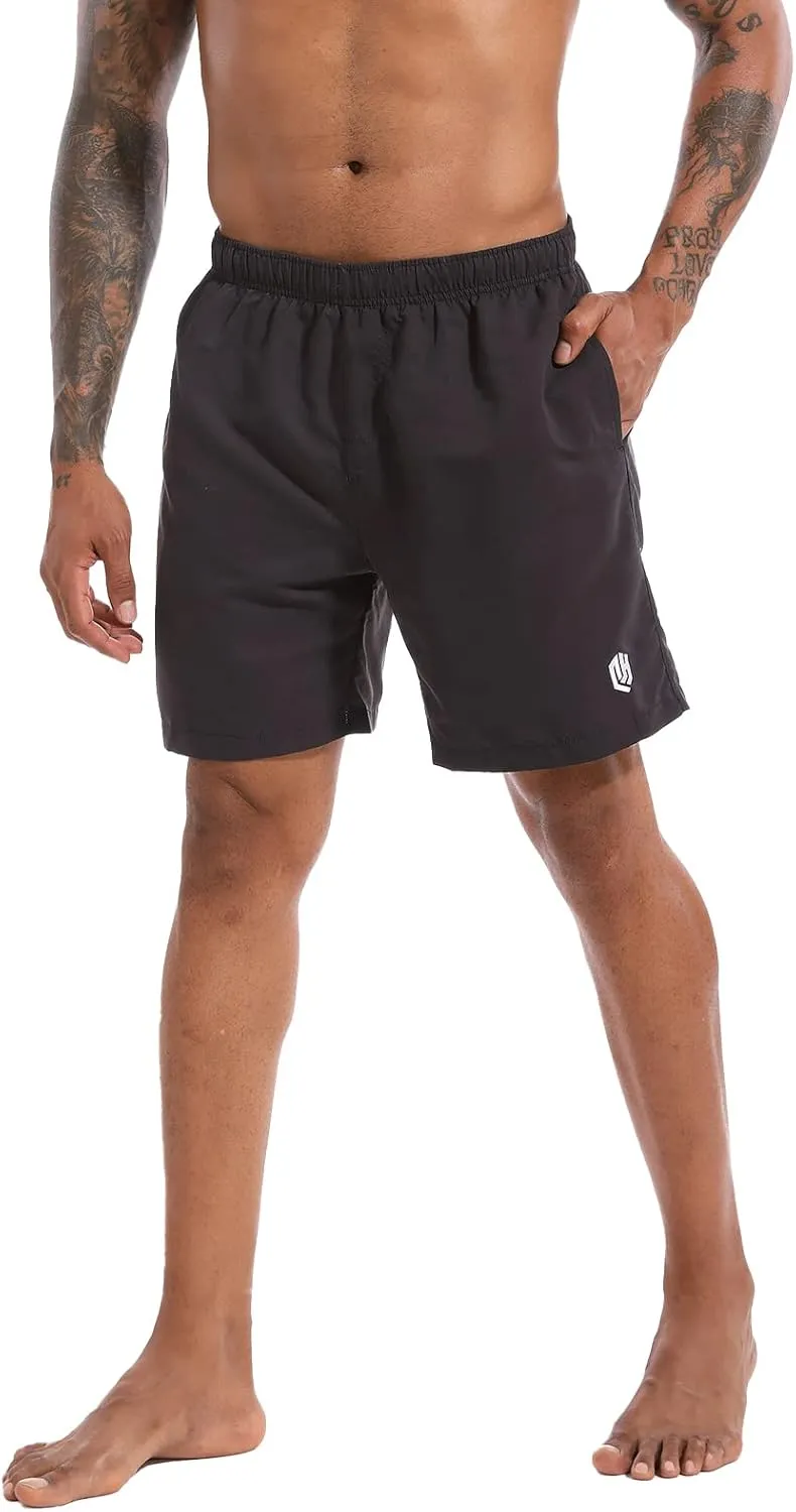 CHEXPEL Men's Swim Trunks Quick Dry Beach Shorts with Pockets and Compression Liner 7 Inch Inseam Bathing Suits