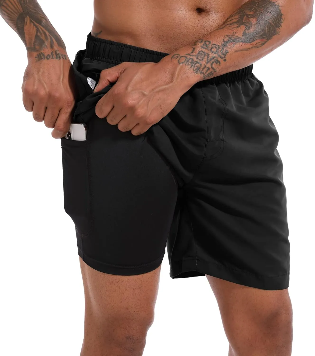 CHEXPEL Men's Swim Trunks Quick Dry Beach Shorts with Pockets and Compression Liner 7 Inch Inseam Bathing Suits
