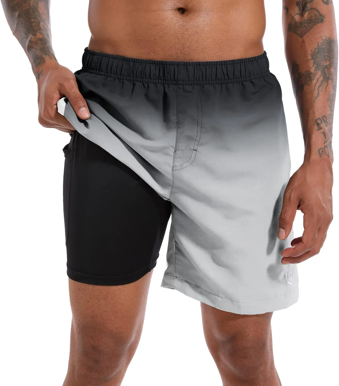 CHEXPEL Men's Swim Trunks Quick Dry Beach Shorts with Pockets and Compression Liner 7 Inch Inseam Bathing Suits