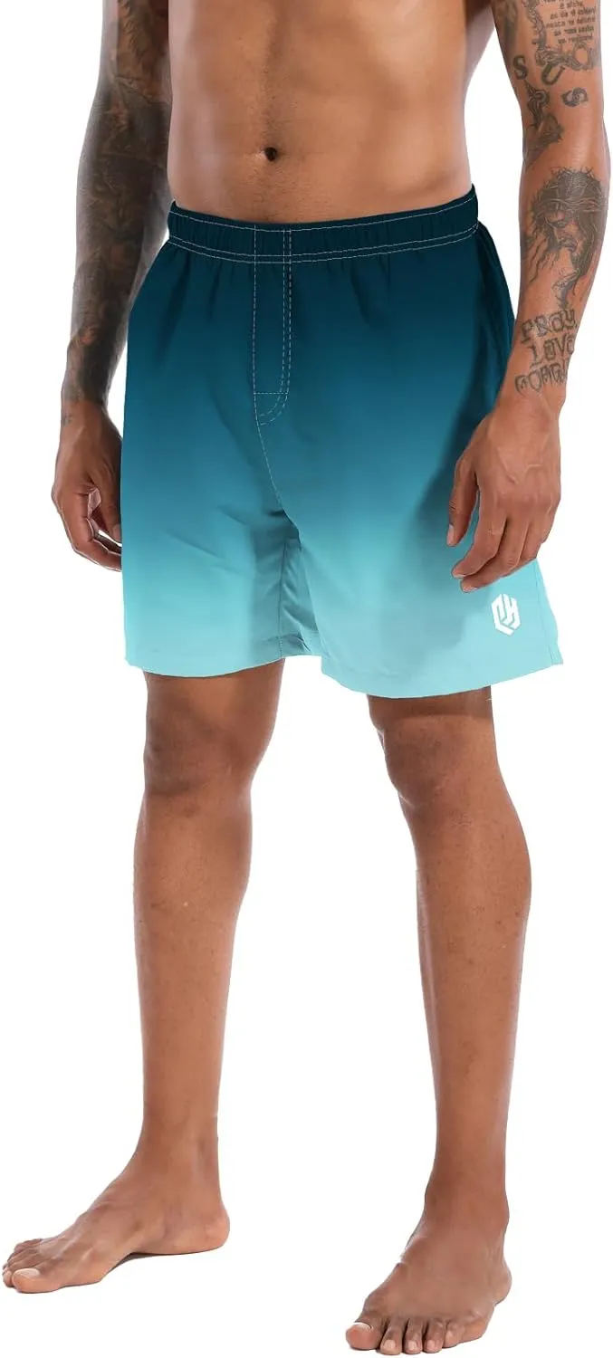 CHEXPEL Men's Swim Trunks Quick Dry Beach Shorts with Pockets and Compression Liner 7 Inch Inseam Bathing Suits