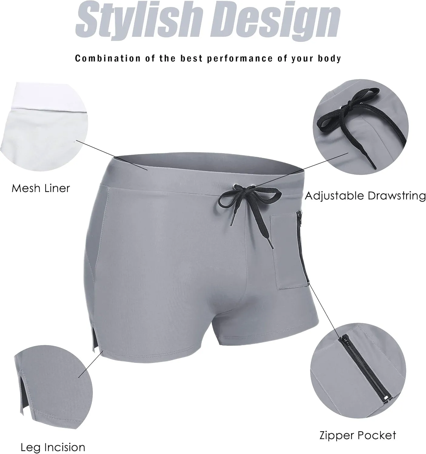 COOFANDY Mens Swim Trunks Swimwear Bathing Suit Swim Brief Square Leg Board Short S-3XL