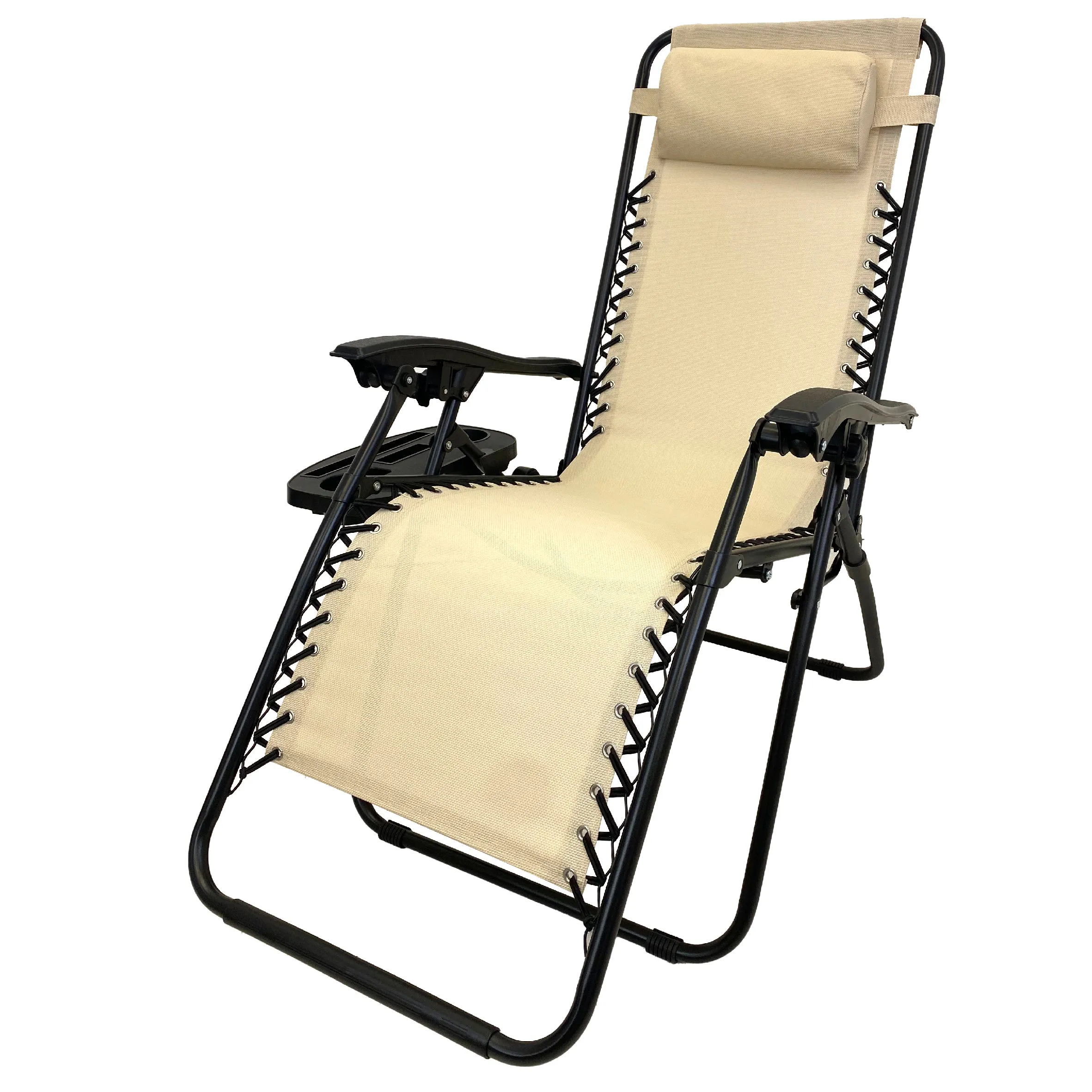 EasyGo Product Zero Gravity Lawn Lounge Pillow and Cup Holder Furniture Outdoor Adjustable Dining Reclining Folding Chairs for Deck Patio Beach Yard, 2 Pack TAN
