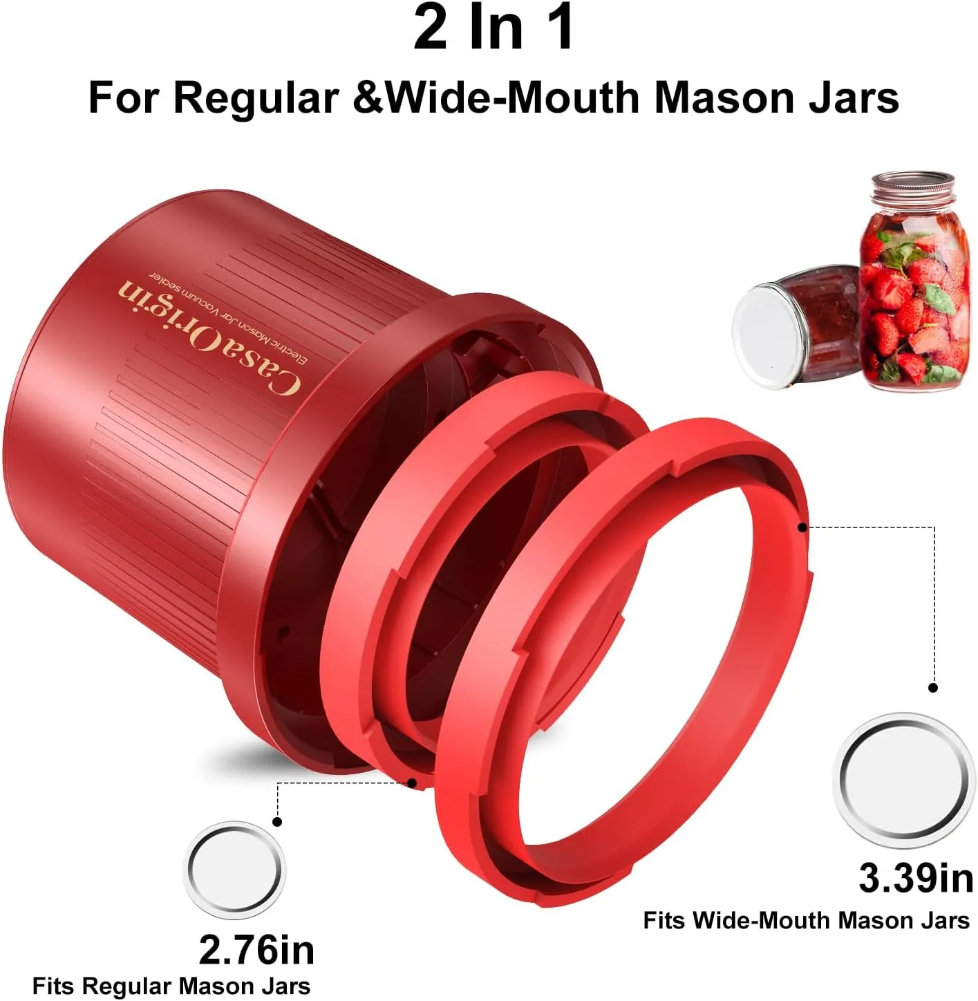 Electric Mason Jar Vacuum Sealer Kit with 10 Canner lids and Can Opener for Regular and Wide Mouth Jars