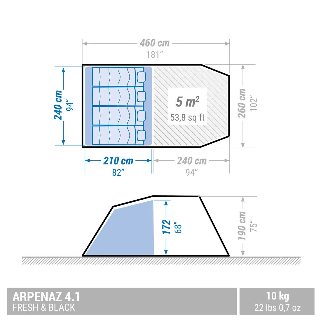 Family Tent 4 Person - Arpenaz 4.1 Fresh & Black