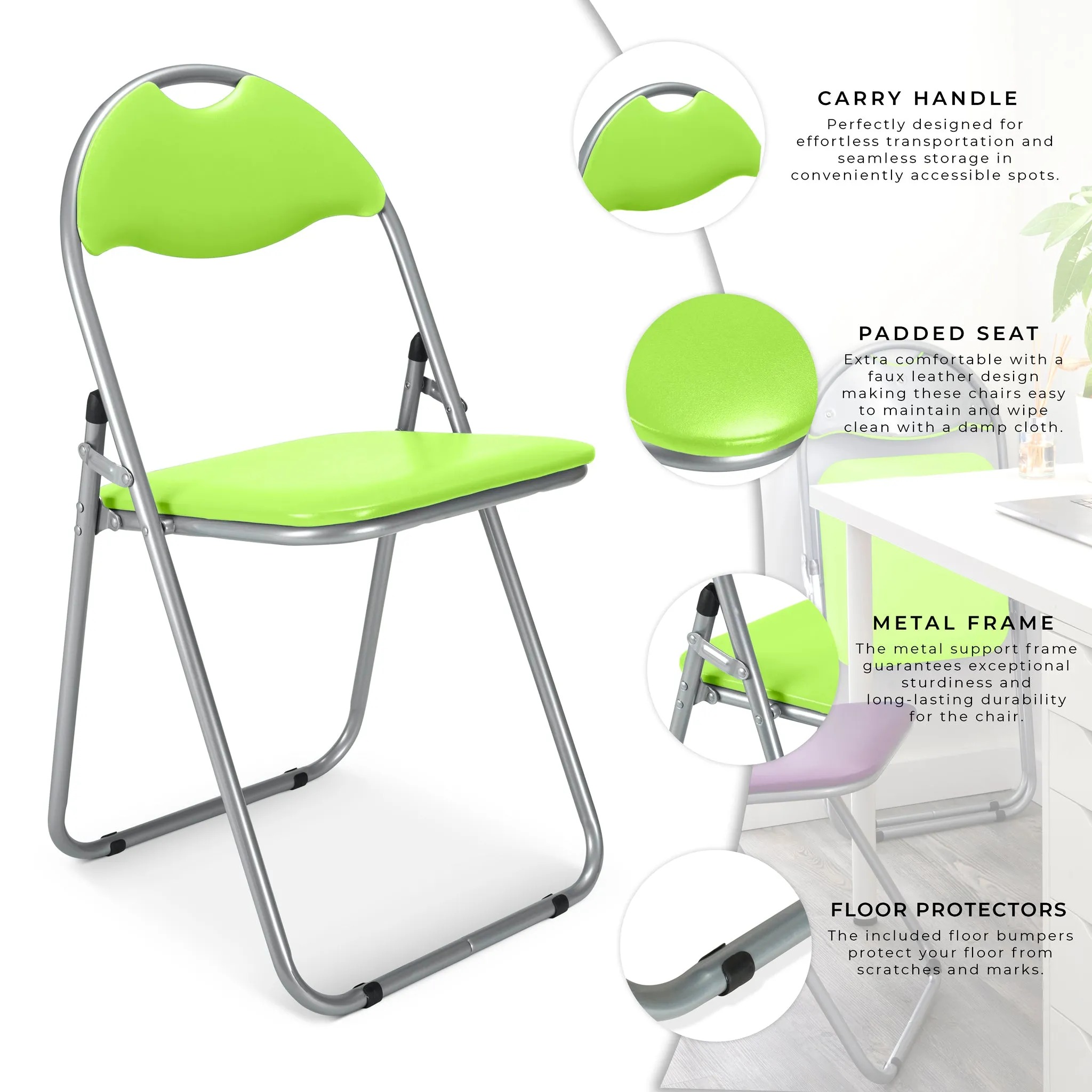 Folding Padded Office Dining Desk Chair - Green
