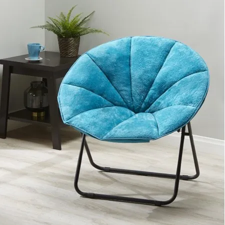 Folding Plush Saucer Chair Black/Blue
