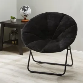Folding Plush Saucer Chair Black/Blue