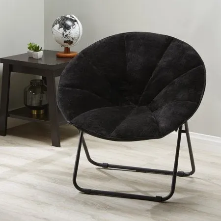 Folding Plush Saucer Chair Black/Blue