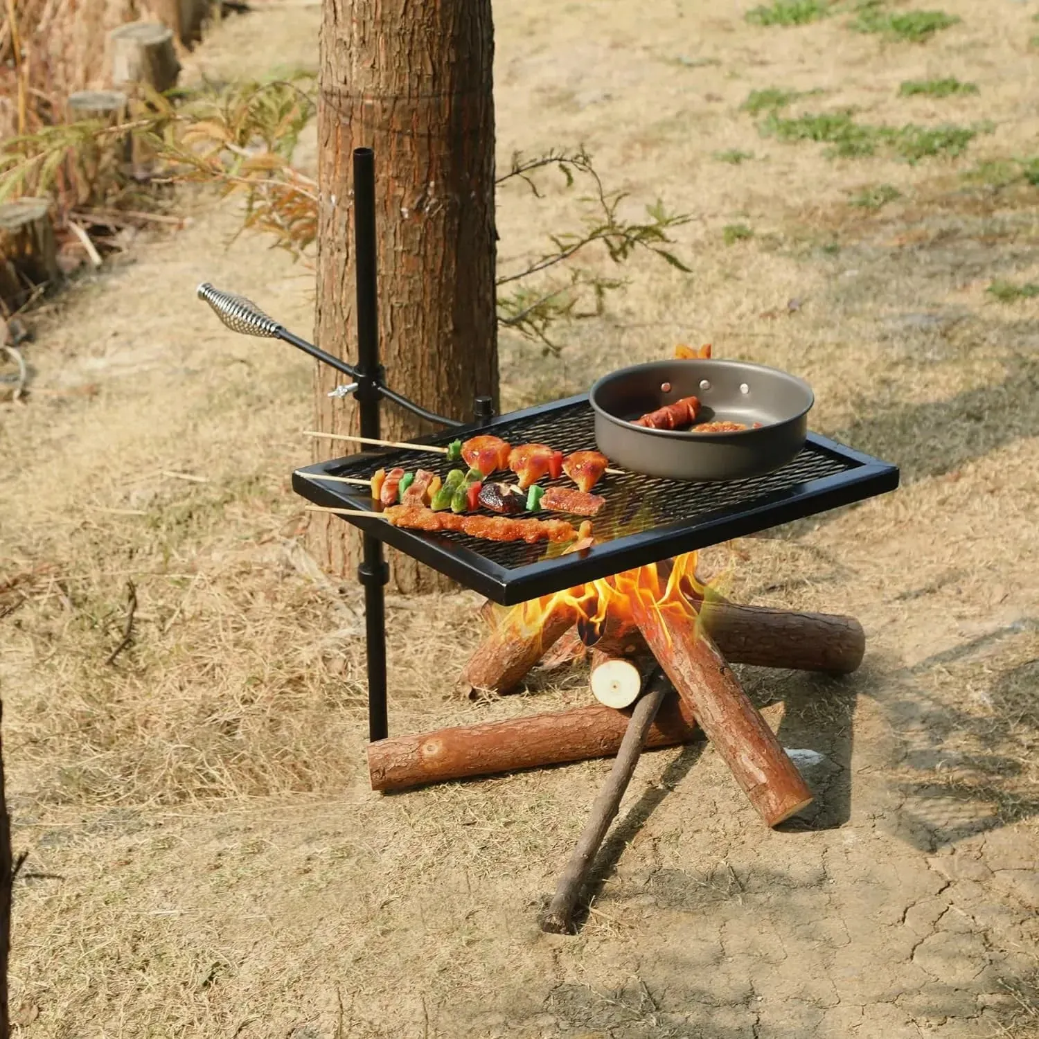 Folding Swivel Campfire Grill Heavy Duty Steel Grate with Carrying Bag for Outdoor Open Flame Cooking