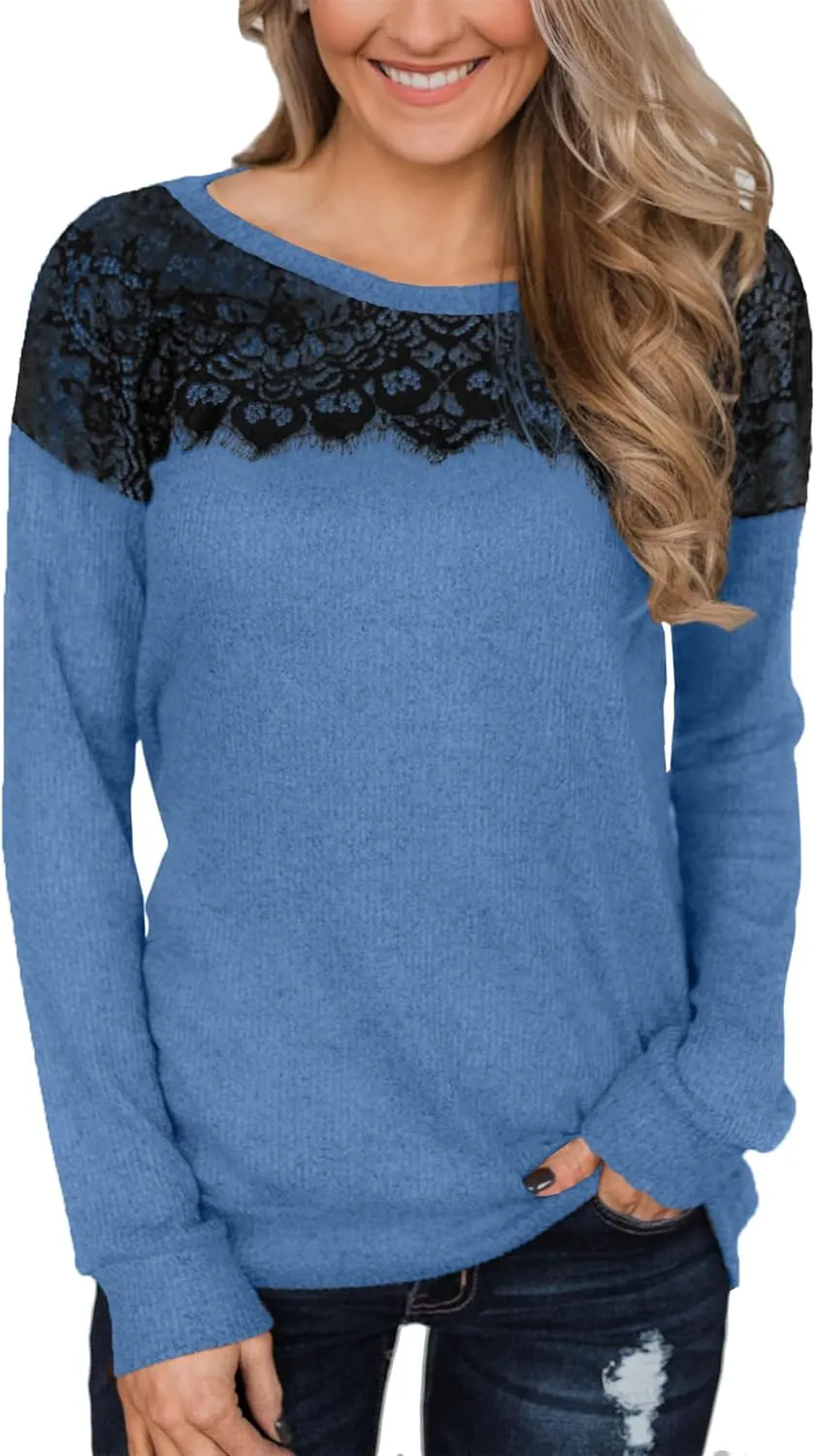 For G and PL Women's 2024 Fall Winter Long Sleeve Crewneck Lace Top Shirt Dressy Casual Elegant Sweatshirt