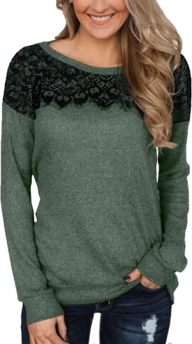 For G and PL Women's 2024 Fall Winter Long Sleeve Crewneck Lace Top Shirt Dressy Casual Elegant Sweatshirt
