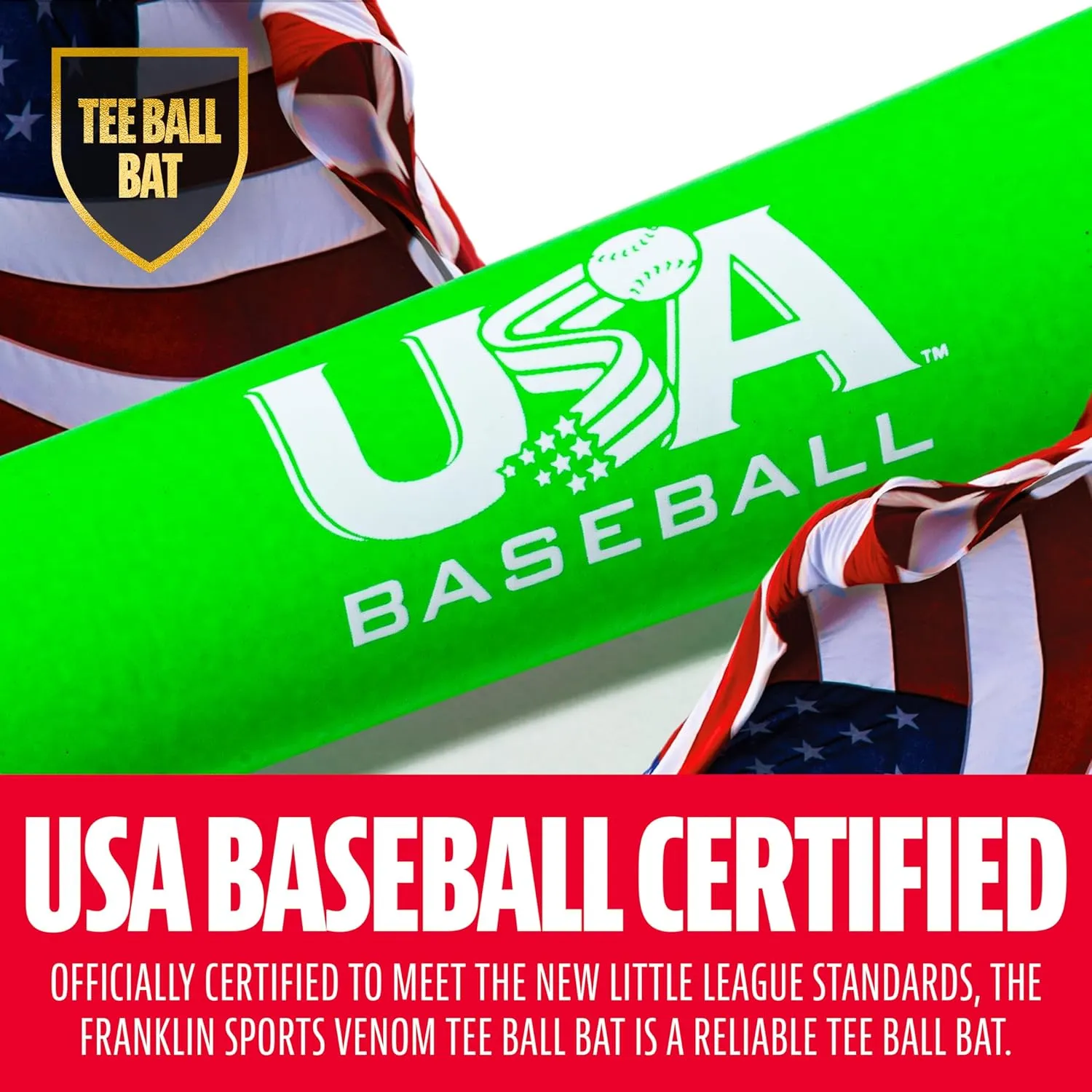 Franklin Sports Kids Teeball Bat - Venom   Barracuda Aluminum   Composite - USA Baseball Certified for Boys   Girls - Youth Metal Bat - Drop -10 to -13