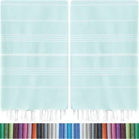 HAVLULAND |Pack of 2| Turkish Beach Towels Oversized 39x71, 100% Turkish Cotton Sand Free Quick Dry Absorbent Towel Travel Blanket for Adults Beach Gift Beach Essentials - Aquamarine
