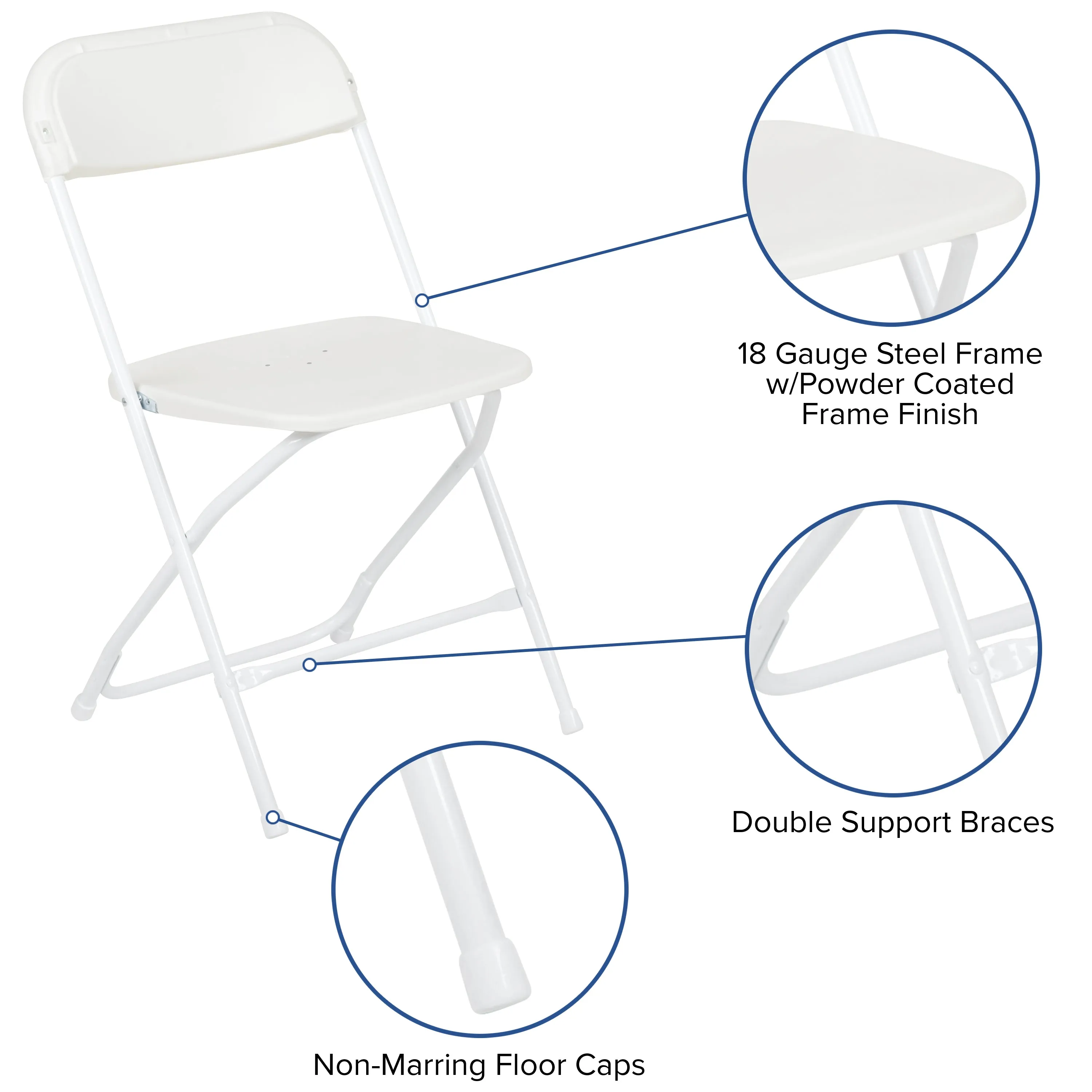 Hercules Series Plastic Folding Chair White - 2 Pack 650LB Weight Capacity Comfortable Event Chair-Lightweight Folding Chair