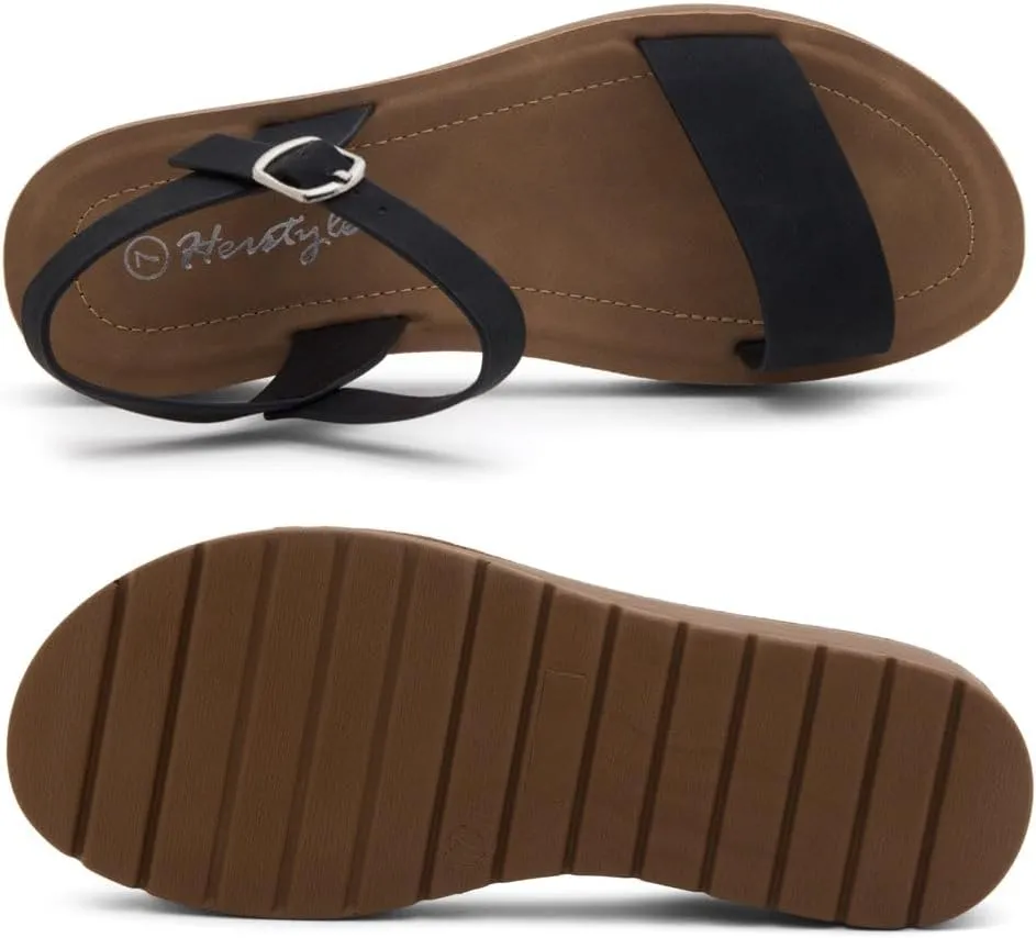 Herstyle Womens Flat Sandals  One Band Ankle Strap Dressy Casual Sandals with Cushioned Footbed | Comfortable Open Toe Walking Shoes for Summer & Daily Wear