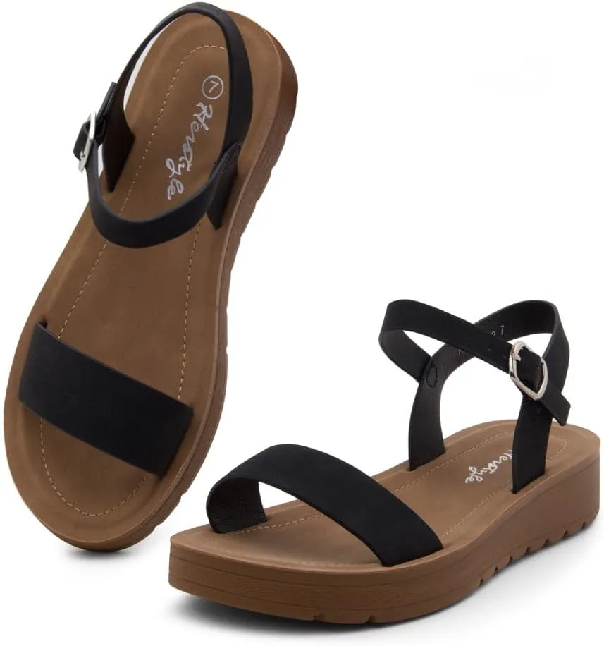 Herstyle Womens Flat Sandals  One Band Ankle Strap Dressy Casual Sandals with Cushioned Footbed | Comfortable Open Toe Walking Shoes for Summer & Daily Wear