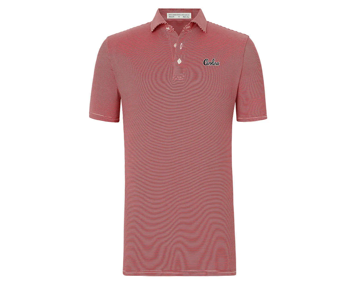 Holderness and Bourne Gamecock Polo: Garnet Stripe with Script