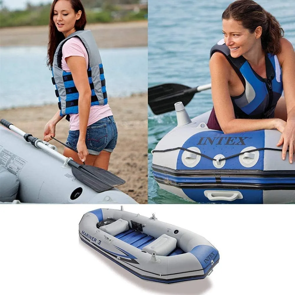 Inflatable Kayak, 3-Person Inflatable Kayak Set with Aluminum Oars and Manual Air Pump Ideal for Lakes or Sea Shores,Grey